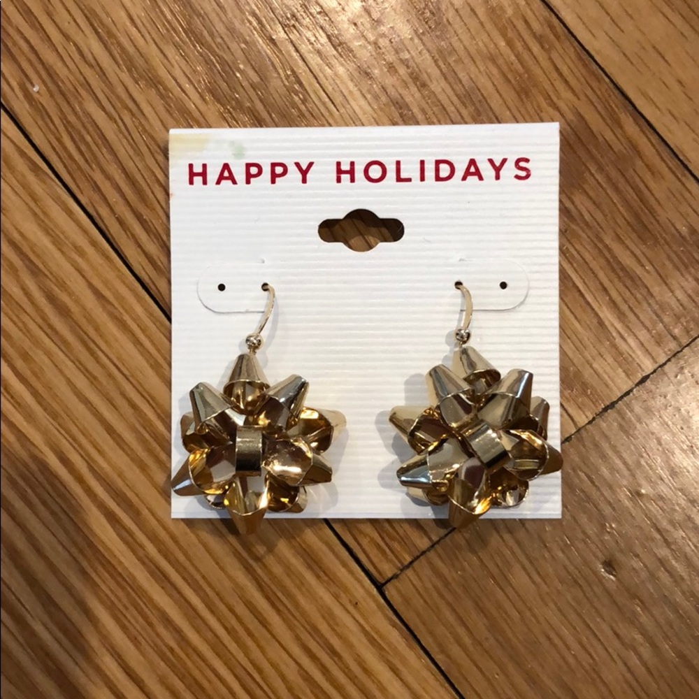 NWT Gold Bow Drop Earrings